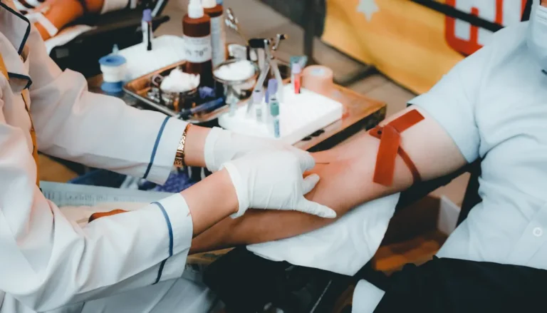 Blood test during occupational health screening for an OHC in Dubai